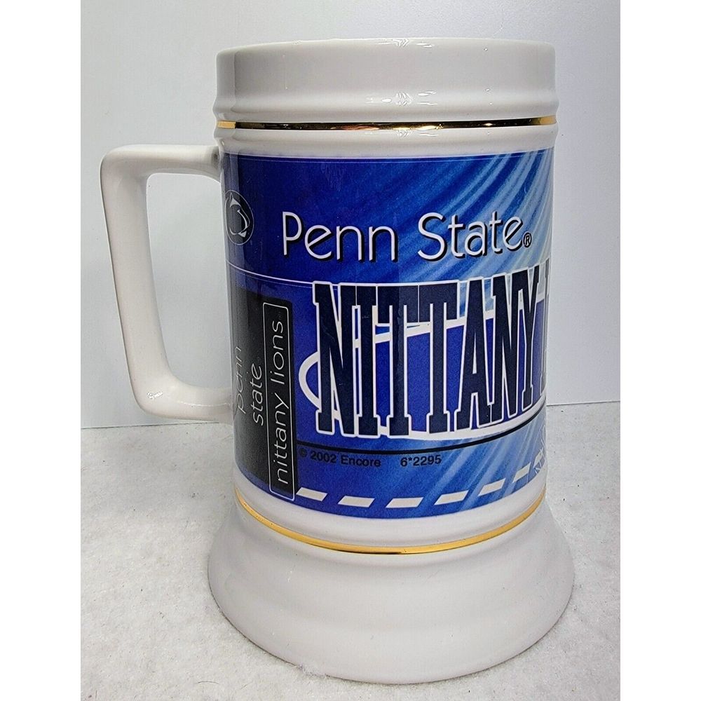 Vintage Penn State PSU‎ Stein Mug 1986 Graphic All Around Print Gold Accents - Picture 2 of 7
